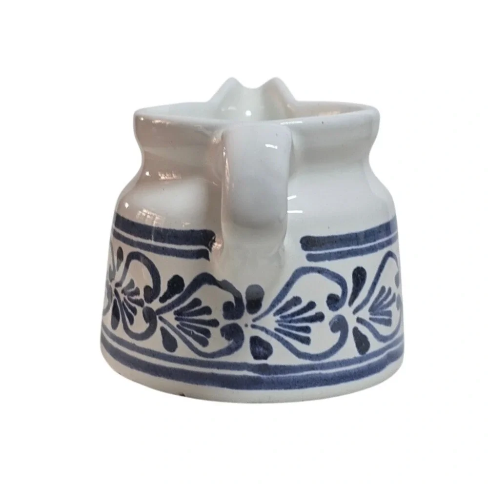 Vintage Varoslodi Majolik Hungary Blue White Ceramic Milk Creamer Pitcher 5in